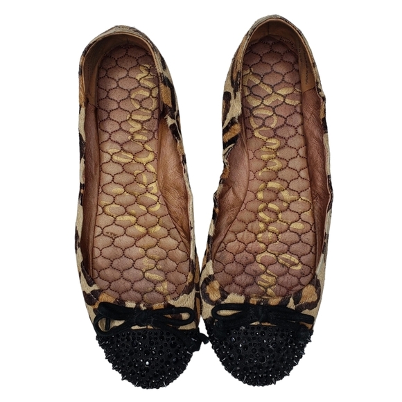 Sam Edelman | Beatrix Glam Chic Leopard Leather Studded Ballet Flats Women's 7 - Picture 1 of 14